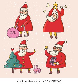 Cartoon Santa Claus. Funny vector set