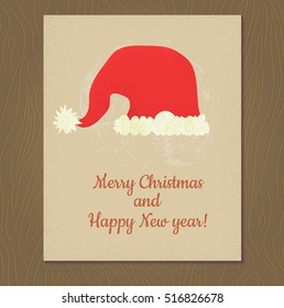 Cartoon Santa Claus hat. Christmas card template.