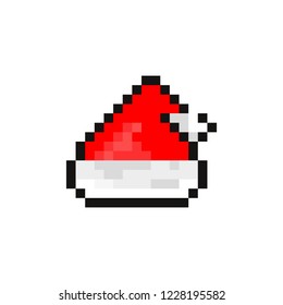 Cartoon Santa Claus hat. Pixel . Vector icon Flat design