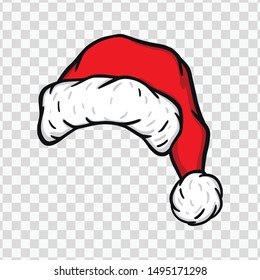 Cartoon Santa Claus hat with transparent background. Perfect photo overlay. EPS 10 Vector.