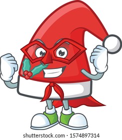 A cartoon of santa claus hat wearing costume of Super hero