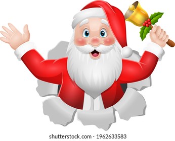 Cartoon santa claus holding a bell