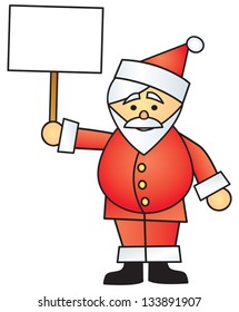 A cartoon Santa Claus holding up a blank sign.