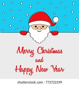 cartoon santa claus holding a card with wishes. vector.