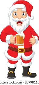 Cartoon santa claus holding drink beer