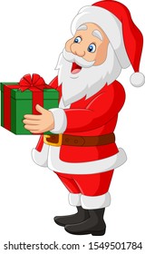 Cartoon santa claus holding a gift
