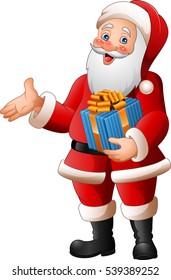 Cartoon Santa Claus holding a gift box