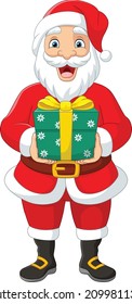 Cartoon santa claus holding a presents