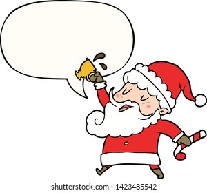 cartoon santa claus with hot cocoa with speech bubble