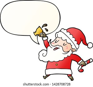 cartoon santa claus with hot cocoa with speech bubble in smooth gradient style