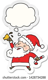 cartoon santa claus with hot cocoa with thought bubble as a printed sticker