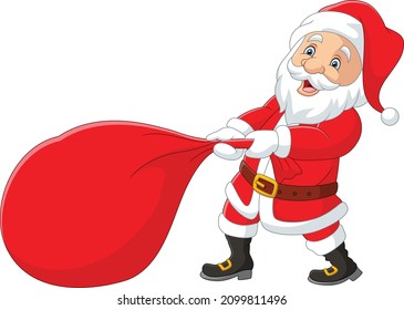 Cartoon santa claus with huge red bag