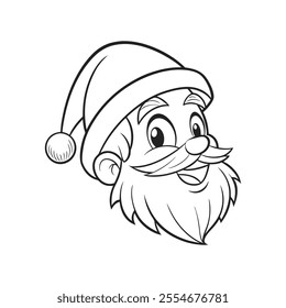 Cartoon Santa Claus illustration perfect for Christmas coloring books and holiday projects,Cheerful Santa Claus line art ideal for festive designs and seasonal crafts.