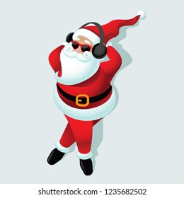 Cartoon Santa Claus listening to Christmas music on his headphones. Eps10 vector illustration.