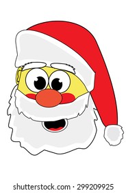 Cartoon Santa Claus with a mustache, beard and in a red hat