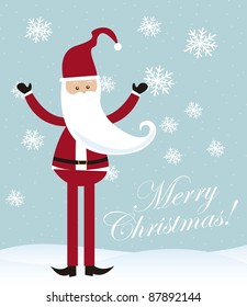 cartoon santa claus over snow over blue background. vector