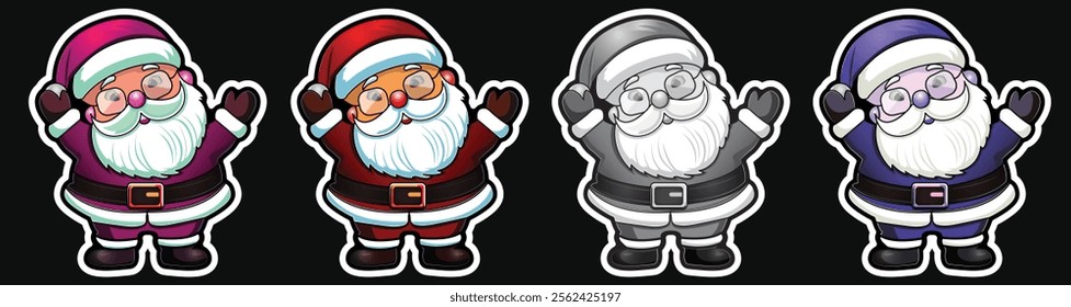 Cartoon Santa Claus! Perfect for festive designs, greeting cards, stickers, or holiday projects, this cheerful and jolly illustration is sure to spread joy and warmth this Christmas season. Vector.