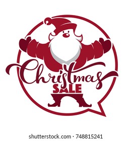 cartoon Santa Claus portrait , speech bubble and lettering composition for your Christmas sale and discount