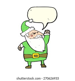 cartoon santa claus punching air with speech bubble