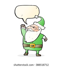 cartoon santa claus punching air with speech bubble