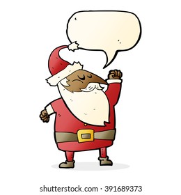 cartoon santa claus punching air with speech bubble
