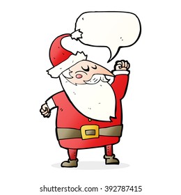 cartoon santa claus punching air with speech bubble