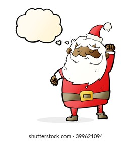 cartoon santa claus punching air with thought bubble