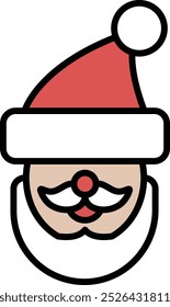 A cartoon of Santa Claus with a red hat and white beard. The image is a simple drawing of a man with a red hat and white beard