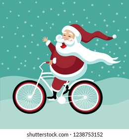 Cartoon Santa Claus riding his bicycle. Eps10 vector illustration.