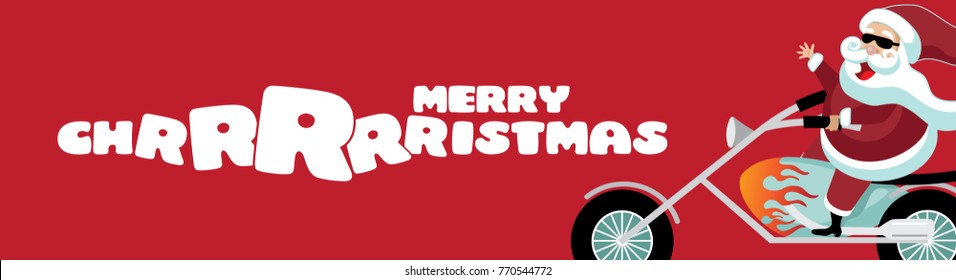 Cartoon Santa Claus riding a motorcycle. EPS 10 vector.