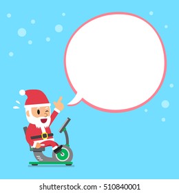 Cartoon Santa Claus Riding Recumbent Exercise Bike White Speech Bubble