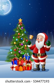 Cartoon Santa Claus ringing bell 
