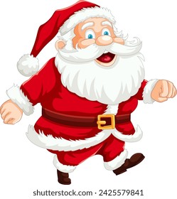 Cartoon Santa Claus running with a happy smile.