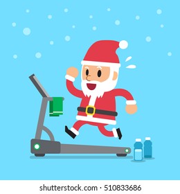 Cartoon santa claus running on treadmill