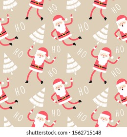 Cartoon Santa Claus seamless pattern. New Year and Christmas print for wrapping, fabric, wallpaper.