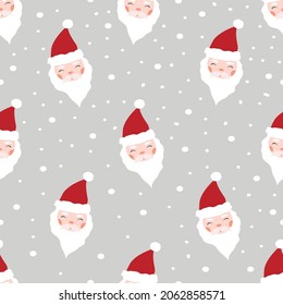 Cartoon Santa Claus seamless pattern. Cute Christmas print. Traditional winter vector illustration. Holiday December design.