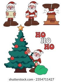 Cartoon Santa Claus Set for Your Christmas and New Year greeting Design or Animation. Vector isolated illustration of santa different poses and emotions in colorful flat style.