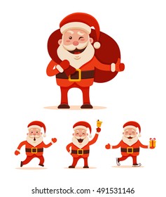 Cartoon Santa Claus Set for Your Christmas and New Year greeting Design or Animation. Vector isolated  illustration of Santa Claus different poses and different emotions in colorful flat style