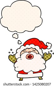 cartoon santa claus shouting with thought bubble in comic book style
