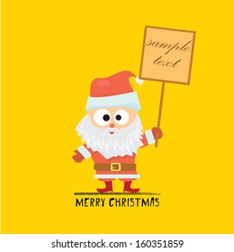 cartoon Santa claus with sign board. Vector illustration for christmas card.