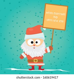 cartoon Santa claus with sign board. Vector illustration for christmas card.