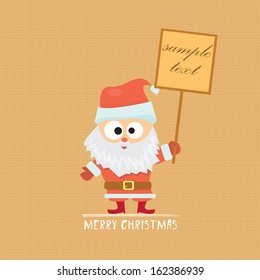 cartoon Santa claus with sign board for greeting text or christmas offer. Vector illustration for christmas card.