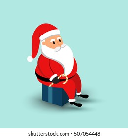 Cartoon Santa Claus sitting on a gift box. Vector illustration eps10