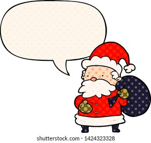 cartoon santa claus with speech bubble in comic book style