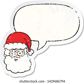 cartoon santa claus with speech bubble distressed distressed old sticker