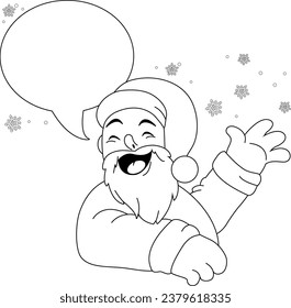 Weihnachtsmann mit Sprechblase. Vektorschwarz-weiße Farbseite.