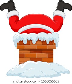 Cartoon santa claus stuck in the chimney