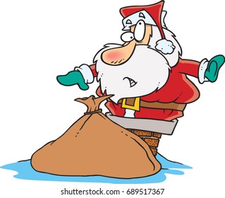 cartoon Santa Claus stuck in the chimney