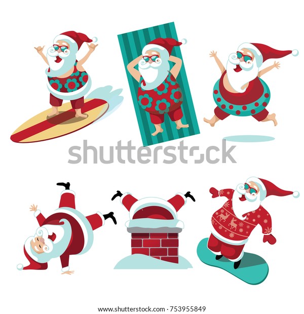 Cartoon Santa Claus Summer Winter Collection Stock Vector (Royalty Free ...