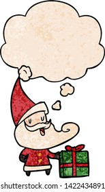 caricatura santa claus con burbuja de pensamiento al estilo de textura gruesa
